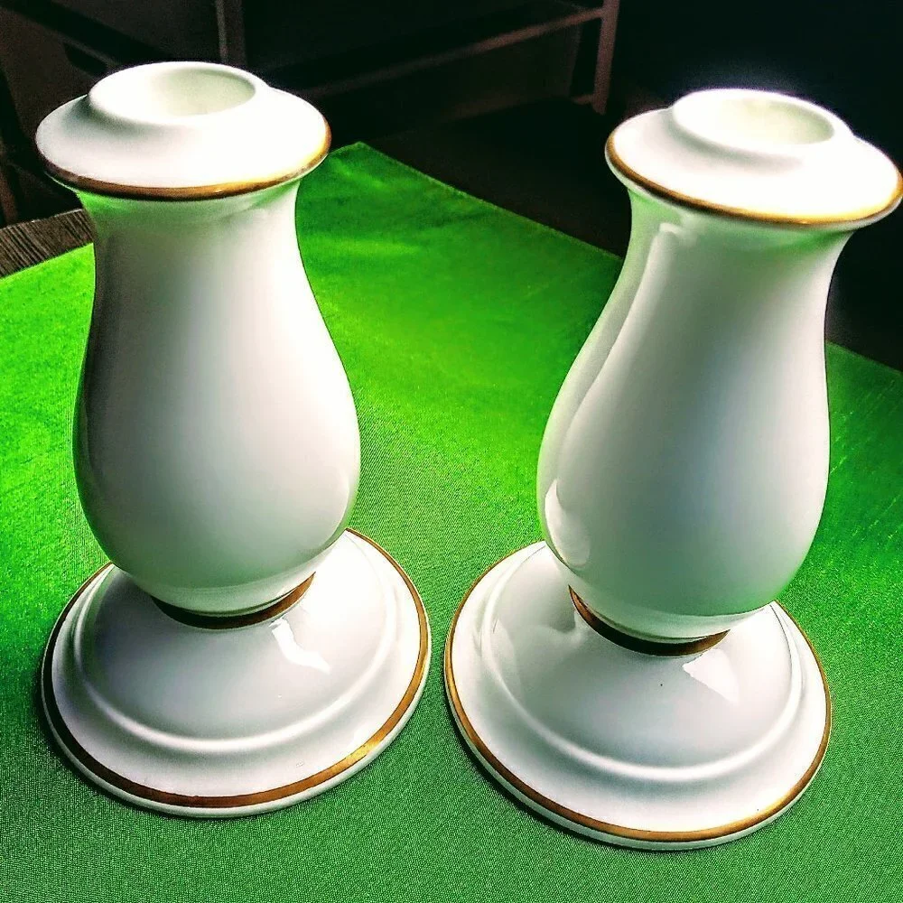Villeroy & Bach Ivory Porcelain Gold Trim Candle Holders